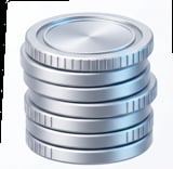 Stacked metallic silver coins with ribbed discs